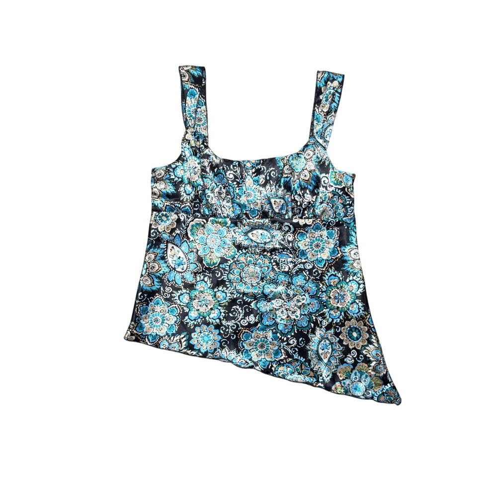 Self Esteem Womens Paisley Floral Asymmetrical Hem Tank Top